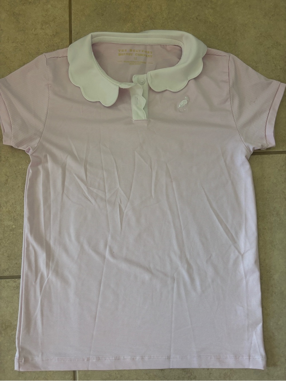 The Beaufort Bonnet Company Pink Striped Scallop Collar Polo